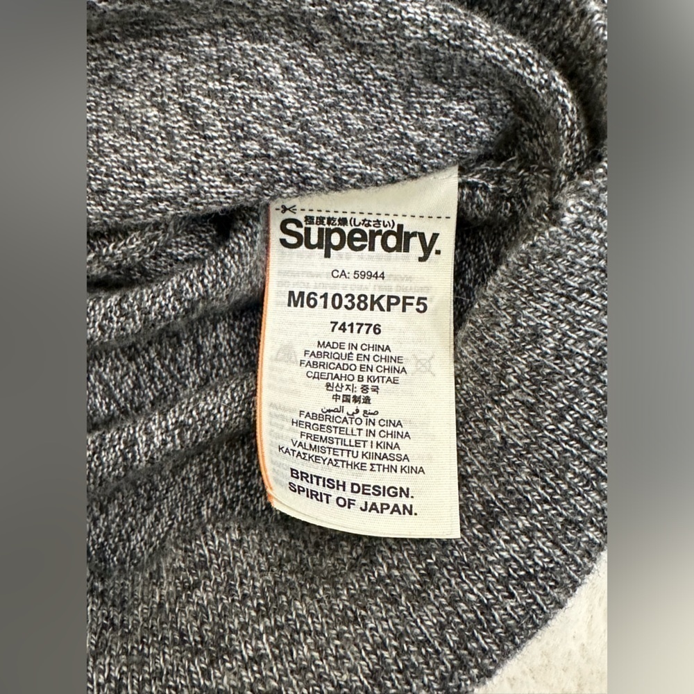 Superdry Men's V-Neck Sweater in Charcoal Gray with Orange Trim - Picture 5 of 12